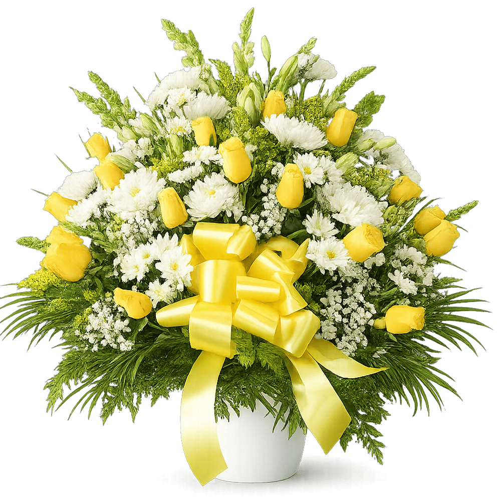 Basket Funeral Yellow Roses Lilies cremon flower
