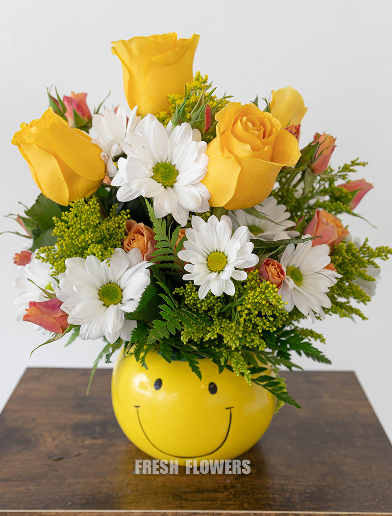 happy face, Yellow Roses Daisys