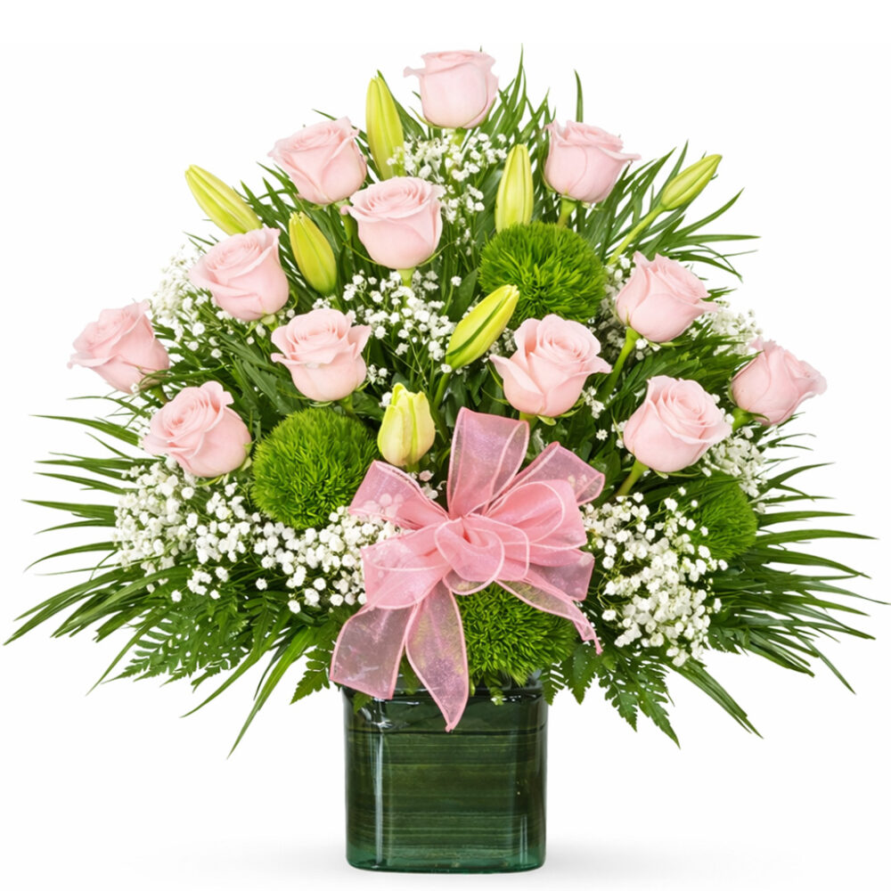cube pink floral arrangement