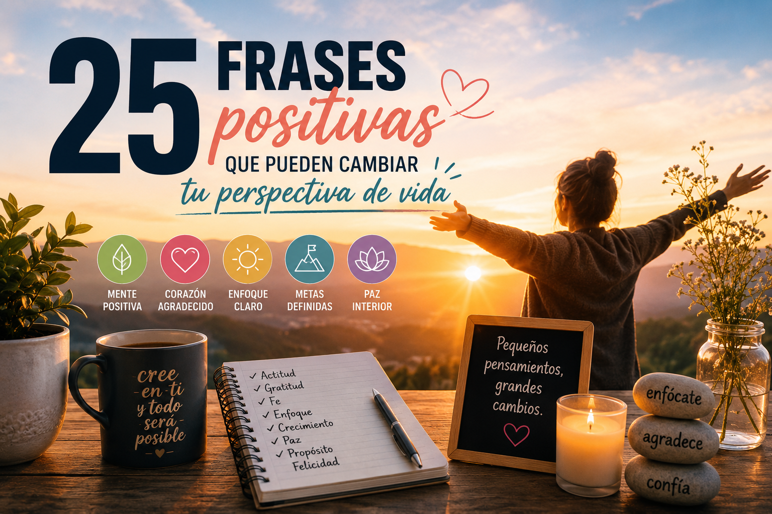 Frases positivas inspiradoras que transforman la perspectiva de vida y fomentan la felicidad.
