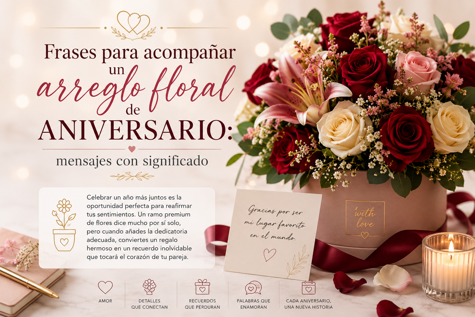 Frases para acompañar un arreglo floral de aniversario: mensajes con significado