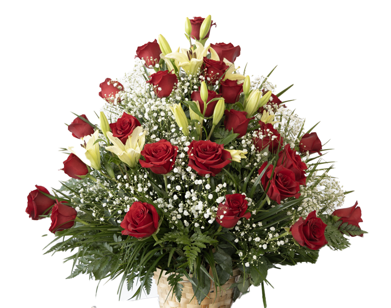 25 red Roses and lilies