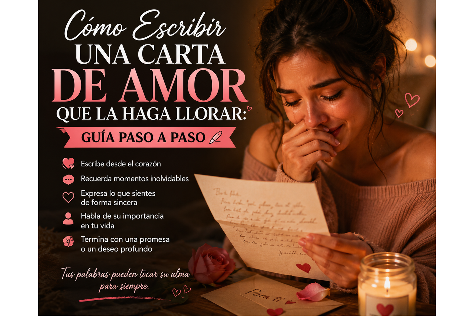 Descubre cómo escribir una carta de amor inolvidable paso a paso. Incluye consejos de redacción romántica y 3 ejemplos sencillos para conmoverla de verdad.