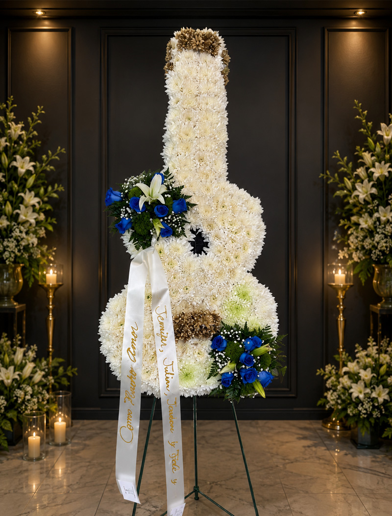 guitar flowers funeral