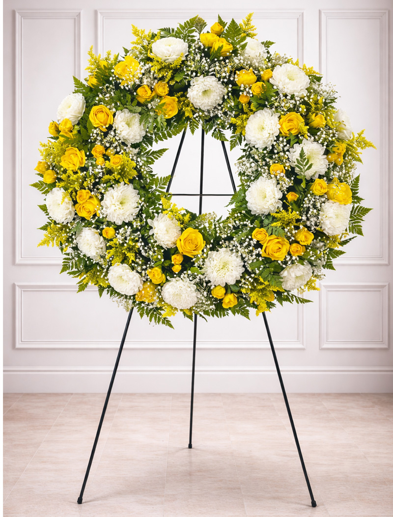 Beautiful wreath with yellow roses