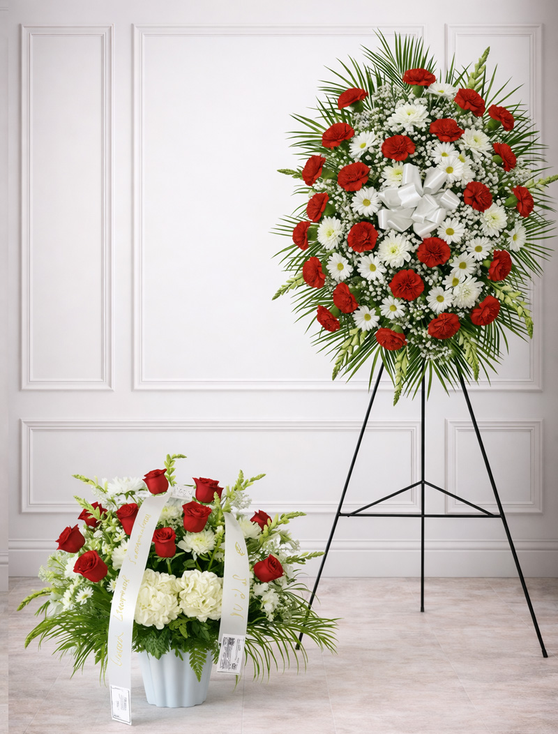 Two-Piece Funeral Set — Standard Standing Spray & Floral Basket