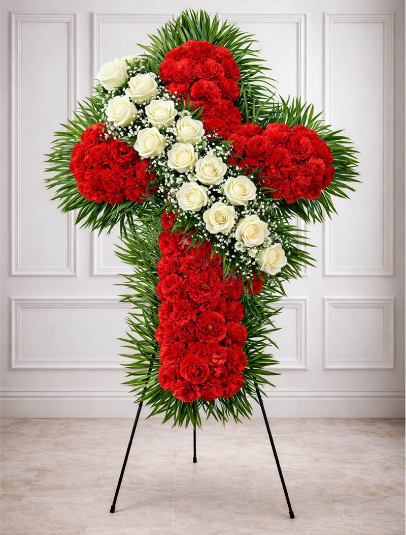Sacred Cross Red funeral flowers