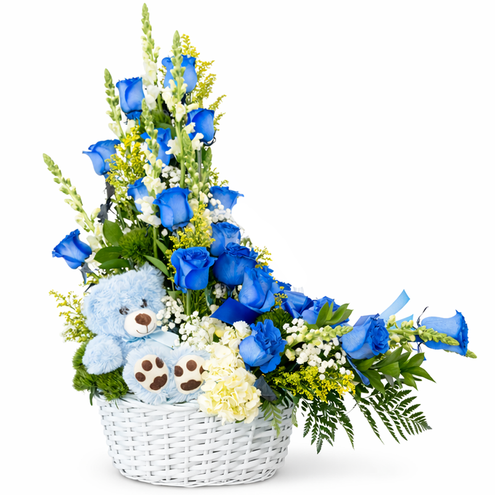 Sweet Baby Blue Flowers & Teddy